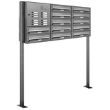 AL Briefkastensysteme Briefkasten Premium Edelstahl Stand Anlage mit Klingeln, Post A4, modern, robust, wetterfest, Artikelnummer 132T12S3KS