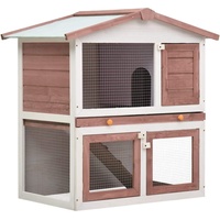 Festnight Kaninchenstall, Hasenstall 3 Türen Hasenkäfig Kleintierstall mit Dach geeignet für Kaninchen Kleintiere Haustiere Braun Holz
