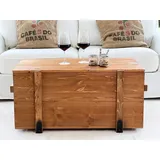 Uncle Joe ́s Truhe Couchtisch Truhentisch im Vintage Shabby chic Style aus Massiv-Holz in braun mit Stauraum und Deckel Holzkiste Beistelltisch Landhaus Wohnzimmertisch Holztisch nussbaum