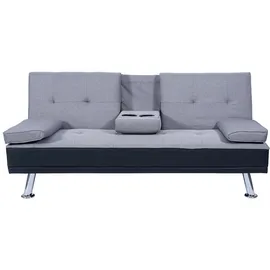 Mendler 3er-Sofa HWC-F60, Couch Schlafsofa Gästebett, Tassenhalter verstellbar 97x166cm ~ Kunstleder/Textil, schwarz/hellgrau