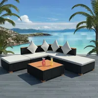Ankonbej 6-tlg. Garten-Lounge-Set mit Auflagen Poly Rattan Schwarz - Schwarz
