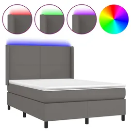 vidaXL Boxspringbett mit Matratze & LED Grau 140x200 cm Kunstleder