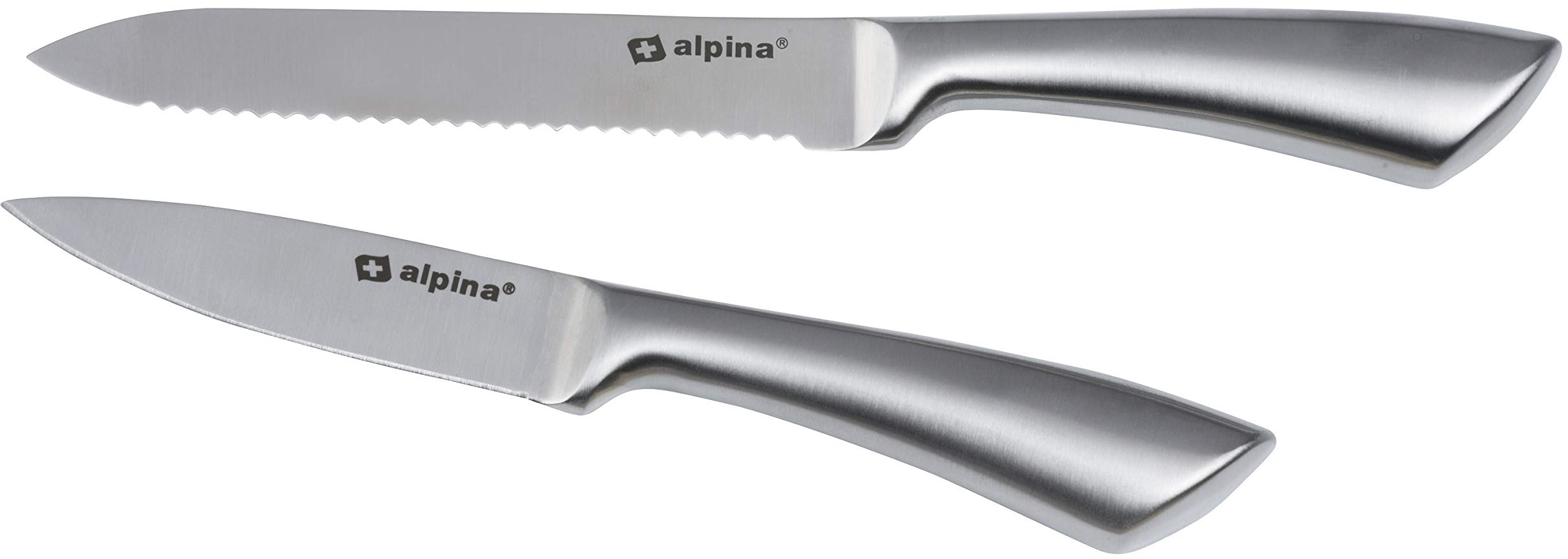 alpina Kochmesserset 2-Teilig - Profi Messerset - Multifunktionales Chefmesser - Bestückt für Küchen - Allzweckmesser aus Edelstahl - Brotmesser - 20 und 24 cm - Silber,
