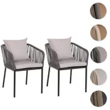 Mendler 2er-Set Gartenstuhl HWC-N41, Outdoor Armlehne, wetterfest Aluminium Seilgeflecht Rope anthrazit Kissen hellgrau