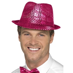 Smiffys Kostüm Glitzerhut pink, Paillettenhut für Silvester, Bühne oder Showeinlage rosa
