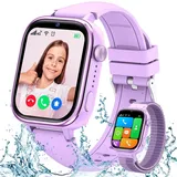 Smartwatch Kinder mit GPS und 4G Video Telefonfunktionen, Schulmodus, SOS, SIM-Telefon Uhr, mit Kamera, Wecker, IP68 Wasserdicht, Kinder Smart Watch - Lila