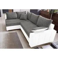 Ecksofa COLLECTION AB "Parma L-Form, B: 224 cm", grau (weiß, grau), B:224cm H:84cm T:161cm, Kunstleder SOFTLUX / Struktur (80% Polyester; 20% Polyacryl);Microfaser PRIMABELLE (100% Polyester);Zierkissen: Jeweils analog des Korpusbezugs (Wendekissen, teilweise im Materialmix);Microfaser PRIMABELLE (100% Polyester) / Struktur (80% Polyester; 20% Polyacryl), Sofas, Ecksofa, Bettfunktion, Bettkasten & 2 Zierkissen, Federkern