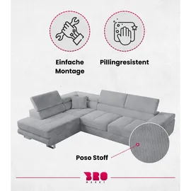 bromarkt Ecksofa, Hellgrau, 4-Sitzer, L-Form,L-Form, 275x142 cm, Wohnzimmer, Sofas & Couches, Wohnlandschaften, Ecksofas