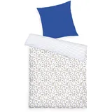 Tom Tailor Renforcé-Bettwäsche, 80x80 + 155x220 cm, 100% Baumwolle/Renforcé, mit Wendemotiv und farbigem Reißverschluss, FRESH FLOWERS Blau, Beige (Cobalt & Sunny Sand)
