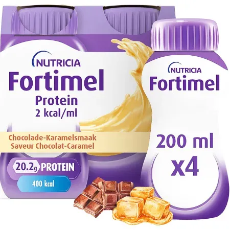 Fortimel Protein 2kcal Schokolade-Karamell Geschmack Flaschen 4x200ml