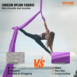 Vevor Aerial Yoga Hängematte Set 8 x 2,8 m, Lila Aerial Yoga Swing Air Fliegen, Indoor Aerial Yoga Hammock Swing 1000 kg Max. Tragfähigkeit, inkl. & Stahlkarabiner & Alu-Drehgelenk