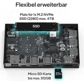 Orbsmart Mini-PC AW-14L 2023 4K Ultra HD Intel Jasper Lake N5105 2,0 GHz 8 GB RAM 256 GB SSD Win 11 Pro