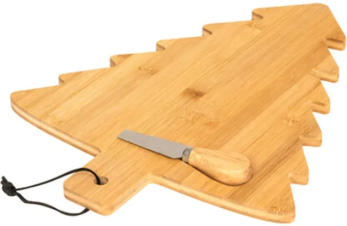 2-teiliges Käsetablett-Set mit Bambus-Tablett in Weihnachtsbaumform