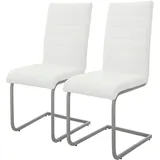 ML-Design Esszimmerstuhl Freischwinger 2er Set mit Rückenlehne Weiß, Kunsterlederbezug