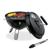 Relaxdays Kugelgrill, tragbar, Ø 37cm mit Deckel, Rundgrill, schwarz