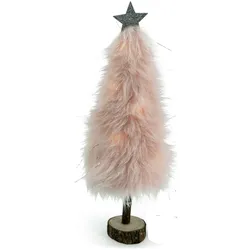 MARELIDA LED Dekobaum PLÜSCH mit Sternspitze Plüschfell leuchtend H: 36,5cm Batterie rosa