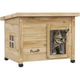 PawHut Katzenhaus mit Türvorhang und Erhöhtem Design