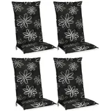Beautissu Hochlehner Auflage 120 x 50 x 6 cm schwarz mit Blumen 4-tlg.