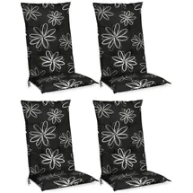 Beautissu Hochlehner Auflage 120 x 50 x 6 cm schwarz mit Blumen 4-tlg.