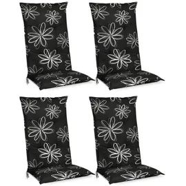 Beautissu Hochlehner Auflage 120 x 50 x 6 cm schwarz mit Blumen 4-tlg.