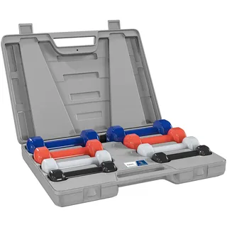 HOMCOM Hantelset insgesamt 10 kg – Aosom.fr x FFHandball – Paare von 0,5/1/1,5/2 kg mit Koffer – Muskeltraining – Metall PU mehrfarbig
