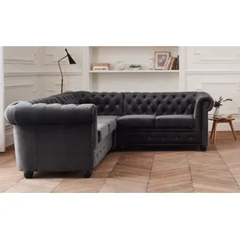 best mobilier Lisa Design - chesterfield Ecksofa beidseitig montierbar - 5 Sitzplätze - aus Samt - Dunkelgrau