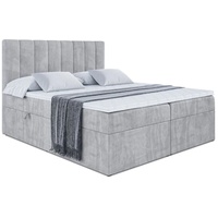 ALTDECOR Boxspringbett mit Matratze(20 cm hoch) und Topper(5 cm hoch), Polsterbett mit Kopfteil und Bettkasten - OHIO - 140x200 - H4/Hellgrau Samt