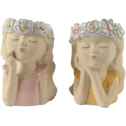 Decoris 1 Blumentopf Blumenmädchen 16cm Steingut Übertopf Dekotopf Blumenübertopf Frauenkopf Pflanztopf Pflanzentopf Pflanzgefäß Figur