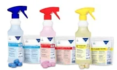 KLEEN PURGATIS Severa MULTI KLEEN TABS PRO Reiniger, Starter-Kit 90001123 , 1 Set = 6 Leerflaschen à 500 ml, 3 Beutel à 30 Tabs