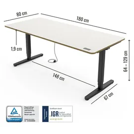 Yaasa Schreibtisch Desk Pro 180 x 80 cm Multiplex-Weiß/Schwarz