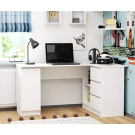 akord furniture factory AKORD B20 rechts Weiß mit 4 Ablagen B155 x H77 x T85 cm - Weiß