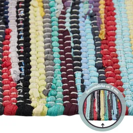 Andiamo Multi - handgewebter Flickenteppich Boho aus 100% Baumwolle, waschbarer Teppich und Läufer für Wohnzimmer, Flur & Küche, 80 x 200 cm