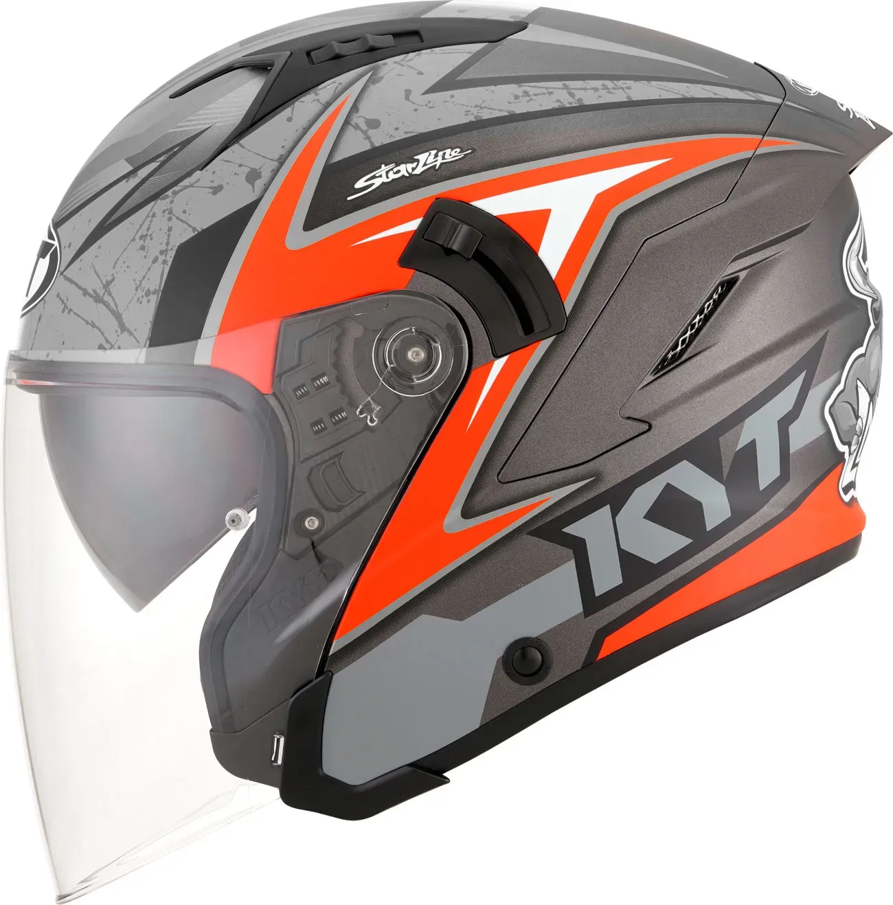 KYT NF-J Attitude, casque à jet - Mat Gris Foncé/Gris/Rouge - XS