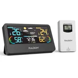 Raddy WF-55C PRO Wetterstation Funk mit Außensensor Farbdisplay für Innen und Außen Wettervorhersage mit Hygrometer Thermometer Wecker für Zuhause