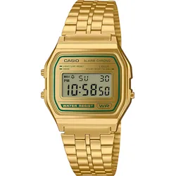 Chronograph CASIO VINTAGE, goldfarben, grün, Armbanduhren, Damen, Quarzuhr, Armbanduhr, Damenuhr, Herrenuhr, Digitaluhr,Edelstahlarmband