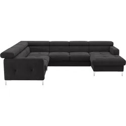 Wohnlandschaft COTTA "Sammy U-Form", schwarz, B:304cm H:74cm T:240cm, 100% Polyester, Sofas, mit Kopfteilverstellung, optional mit Bettfunktion und Bettkasten