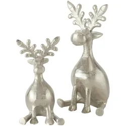 Figur Tarnow Tier Hirsch Rentier Metall 10x10x21 cm 2-teilig silber