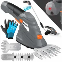 Masko MASKO® Grasschere Strauchschere Set mit Akku 7,2V 2000mA/h + Ladegerät + Handschuhe elektrische Garten Heckenschere Rasenschere Inkl. Grasmesser Strauchmesser stiel Teleskopstange 90-130cm mit Rädern