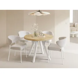 WFL GROUP Esstisch Rund Groß XXL Ausziehbar im Loft-Stil – 100 bis 300 cm – Extra Lang Ausziehtisch mit Weißen Holzbeinen, Industrieller Tisch für 5-1... - Braun