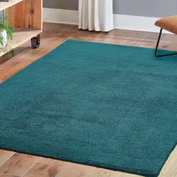 Teppich ANDIAMO "San Paolo", blau (petrol), B:60cm H:27mm L:130cm, Polyester, Teppiche, Uni Farben, weiche Qualität, ideal im Wohnzimmer & Schlafzimmer
