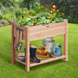 Vevor Hochbeet Holz Pflanzkübel mit Ablage Blumenkasten 75kg Tragfähigkeit Garten Pflanzkasten Terrassen Gemüsebeet Gartenbeet Pflanzbeet 86x46x76cm ideal für den Anbau von Gemüse Obst Kräutern