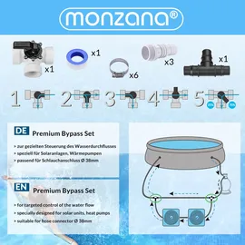 monzana Bypass Set Pool 12-teilig 3 Wege Ventil Anschluss Ø 32/38mm Schlauchschellen Sandfilteranlagen Poolheizung Wärmepumpe Solarheizung