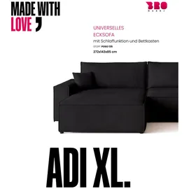 bromarkt Ecksofa Adi XL Schlaffunktion Bettkasten L-Form, 125x230 cm Schwarz - Schwarz