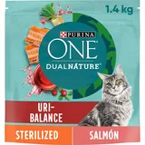 Purina ONE Dual Nature Sterilisiertes Katzenfutter mit Heidelbeere und Lachs, 6 Beutel à 1,4 kg