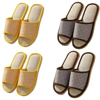 Teceyfeet 4 Paar Gästehausschuhe Set Leinen Hausschuhe Slides Slippers Gästepantoffeln Badeschuhe Rutschfeste Flache Spa Slippers Haushaltsschuhe Hause Hotel Slippers für Damen Herren - 38/43 EU