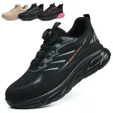 tqgold Sicherheitsschuhe Herren Arbeitsschuhe Damen Leicht Sportliche Stahlkappenschuhe Atmungsaktiv Schutzschuhe mit Drehverschluss Schnürsenkeln Arbeitsturnschuhe (Schwarz,38EU) - 38 EU