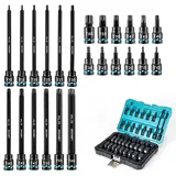 LIBRATON 3/8-Zoll Antrieb Schlag-Torx Nuss Set, Langer Torx-Bit Stecknüsse, S2-Stahl Bit-Einsatz-Satz, 24-tlg Stecknuss, Schlag-Stecknuss Schlüssel, T10–T60, 48mm 150mm Lang Stecknüsse