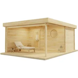 FinnTherm Saunahaus Cubus-70 Royal, 70 mm Wandstärke, (411 x 549 cm) - Naturbelassen