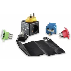 S-IMPULS Welt-Reiseadapter mit Schutzkontakt-Steckdose, 2x USB, TÜV