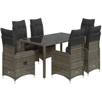 vidaXL 7-tlg. Garten-Bistro-Set mit Kissen Grau Poly Rattan